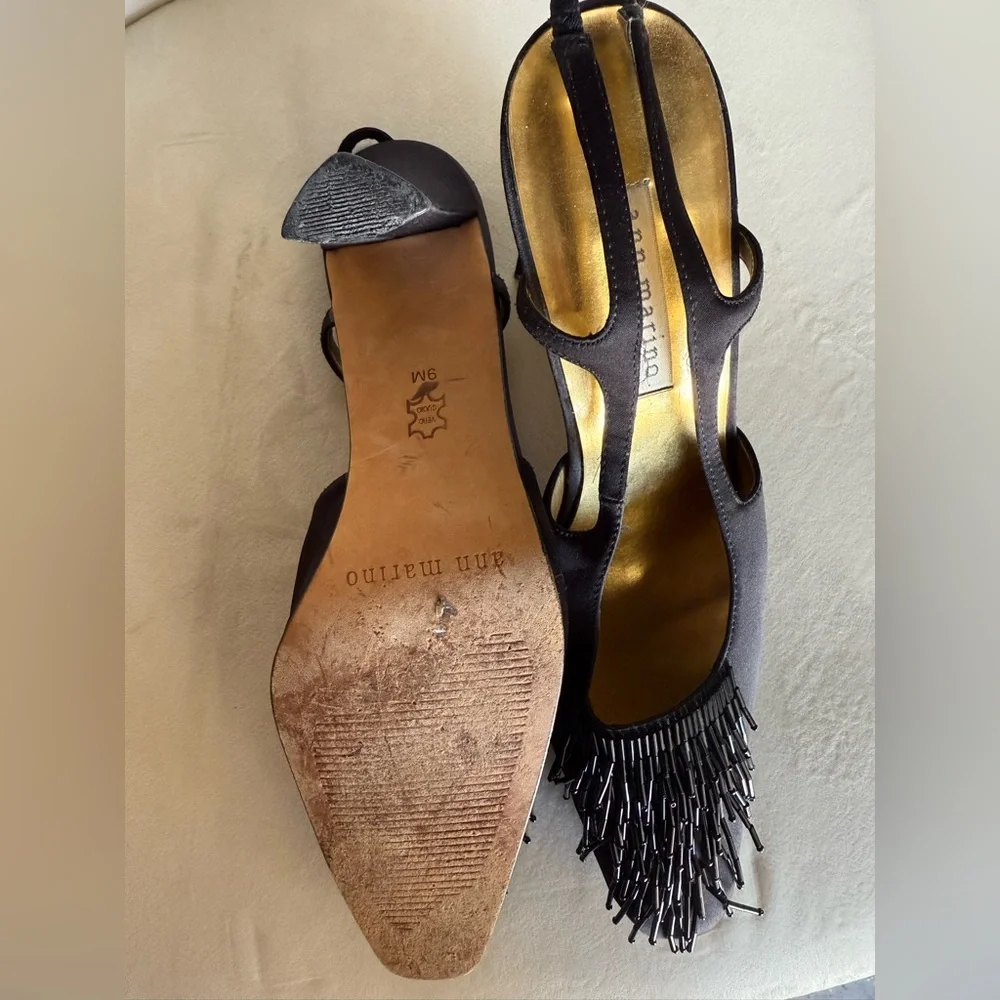 Vintage Ann Marino Black Fringe Slingback Heels - Picture 3 of 3